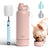 Miracle Pets Portable Dog Water Bottle with Bowl Attached 32oz Insulated Stainless Steel Water Bottles for Sports Hiking Easy Handle Dog Travel Accesories Portable Dog Bowl (Misty Rose)
