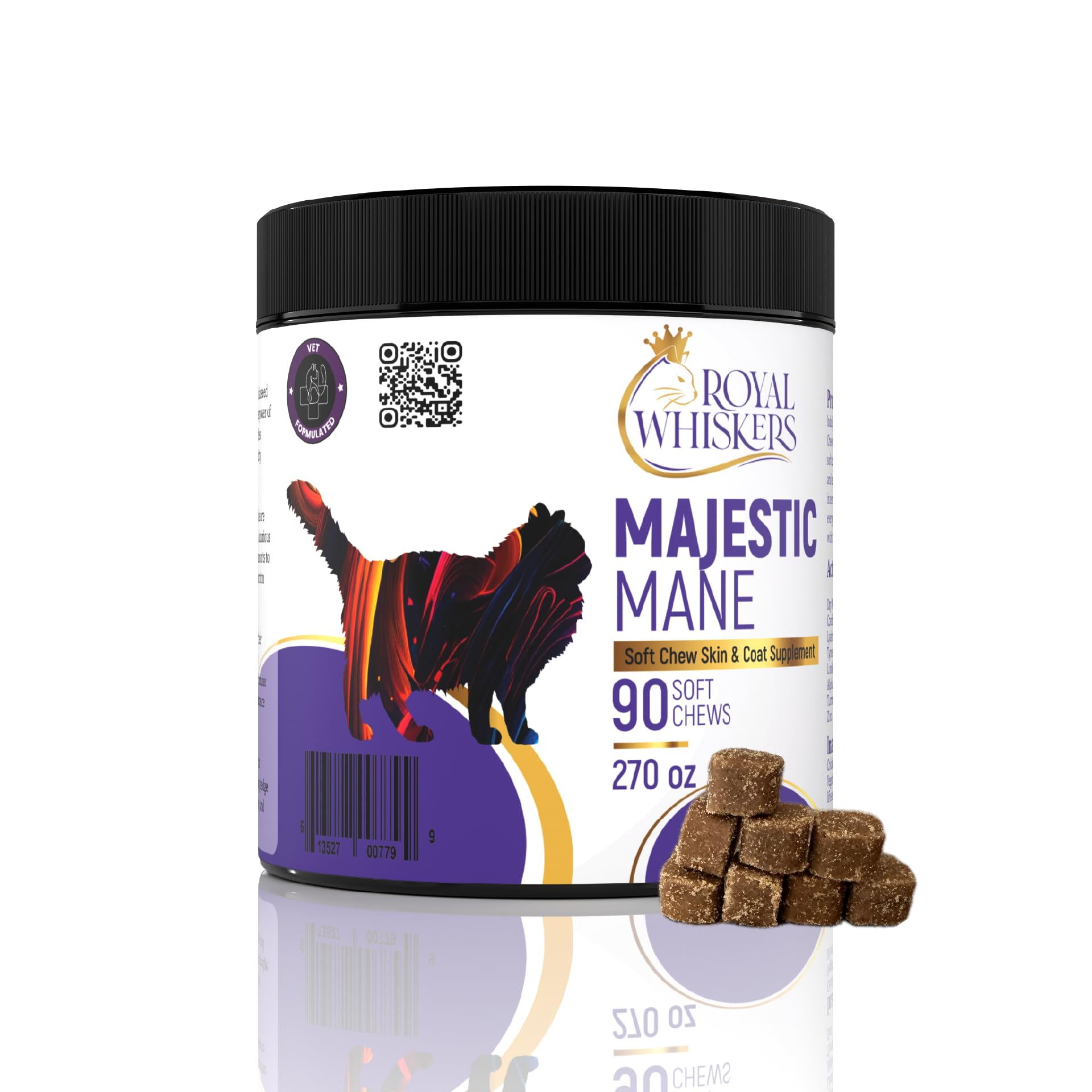 Royal Whiskers Cat Allergy Relief for Cats - Vet-Formulated Omega-3 & Omega-6 Zinc & Taurine All-Natural Allergy Relief for Cats Itchy Skin Treatment Made in USA Grain-Free - 90 Chews (270g)