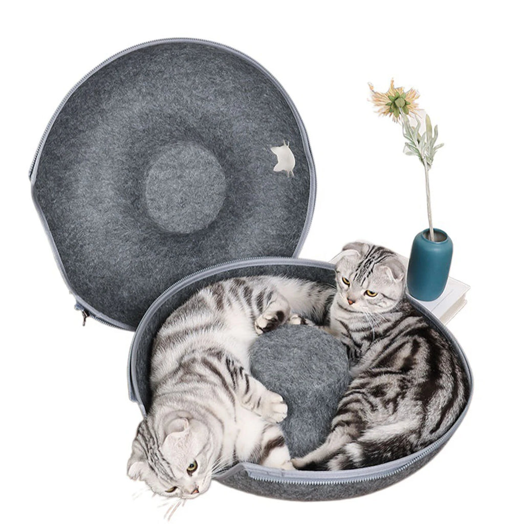 Interactive Round Small Cat Tunnel Nest Felt Kittens Bed House Scratcher Cat Donut Sleeping Pet Toy for Cats
