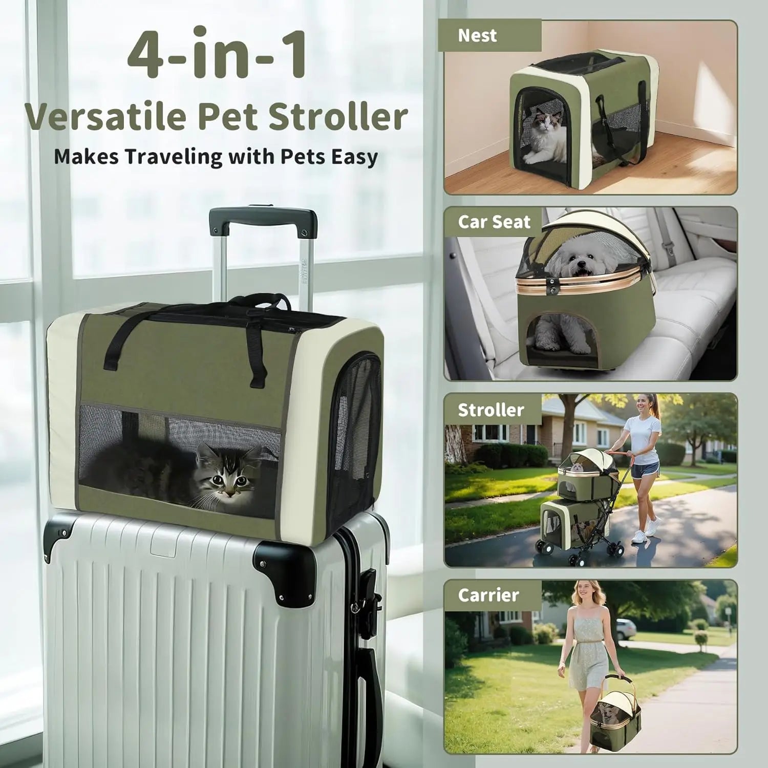 Foldable Travel Carriage with Detachable Carriers