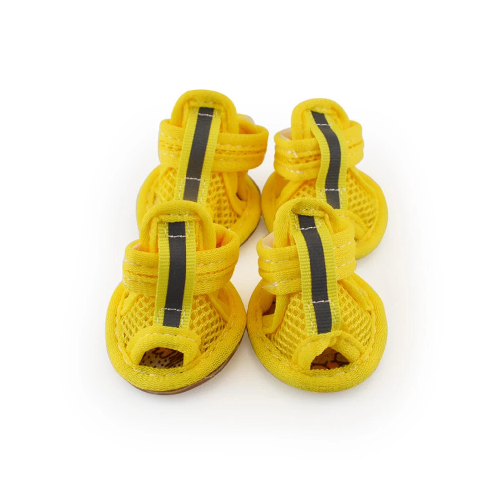 4Pcs Breathable Mesh Dog Shoes Summer Dog Shoes Non Slip Paw Protectors Adjustable Pet Booties for Puppy Cat Small Pet