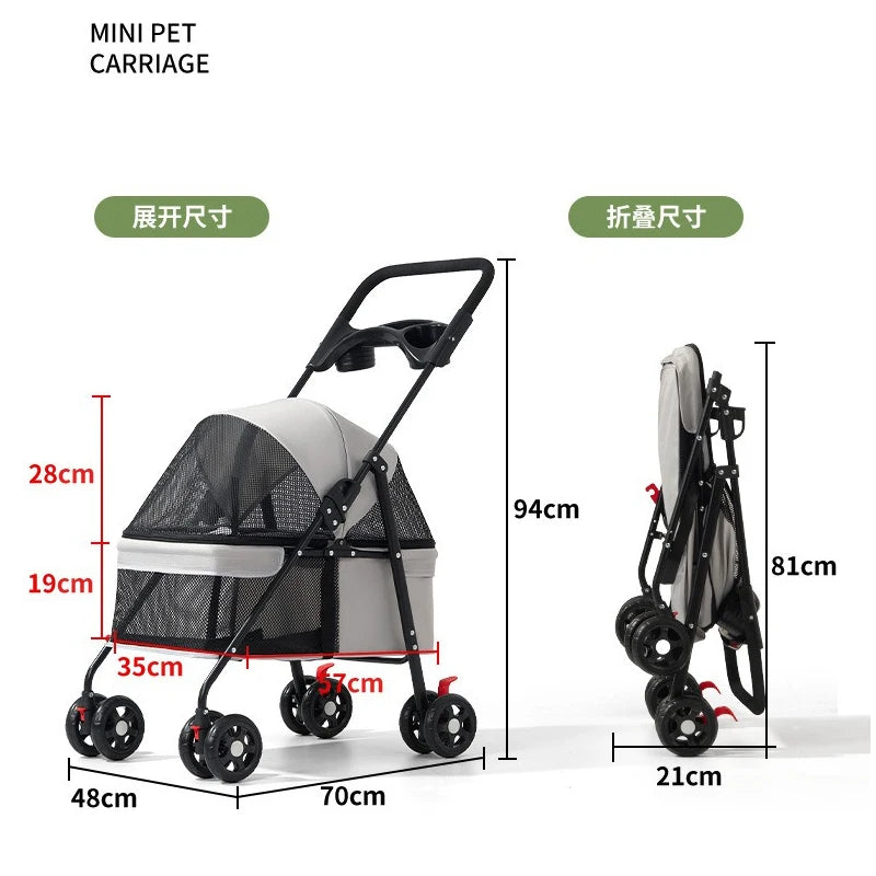 Foldable Pet Stroller for Small Dogs & Cats