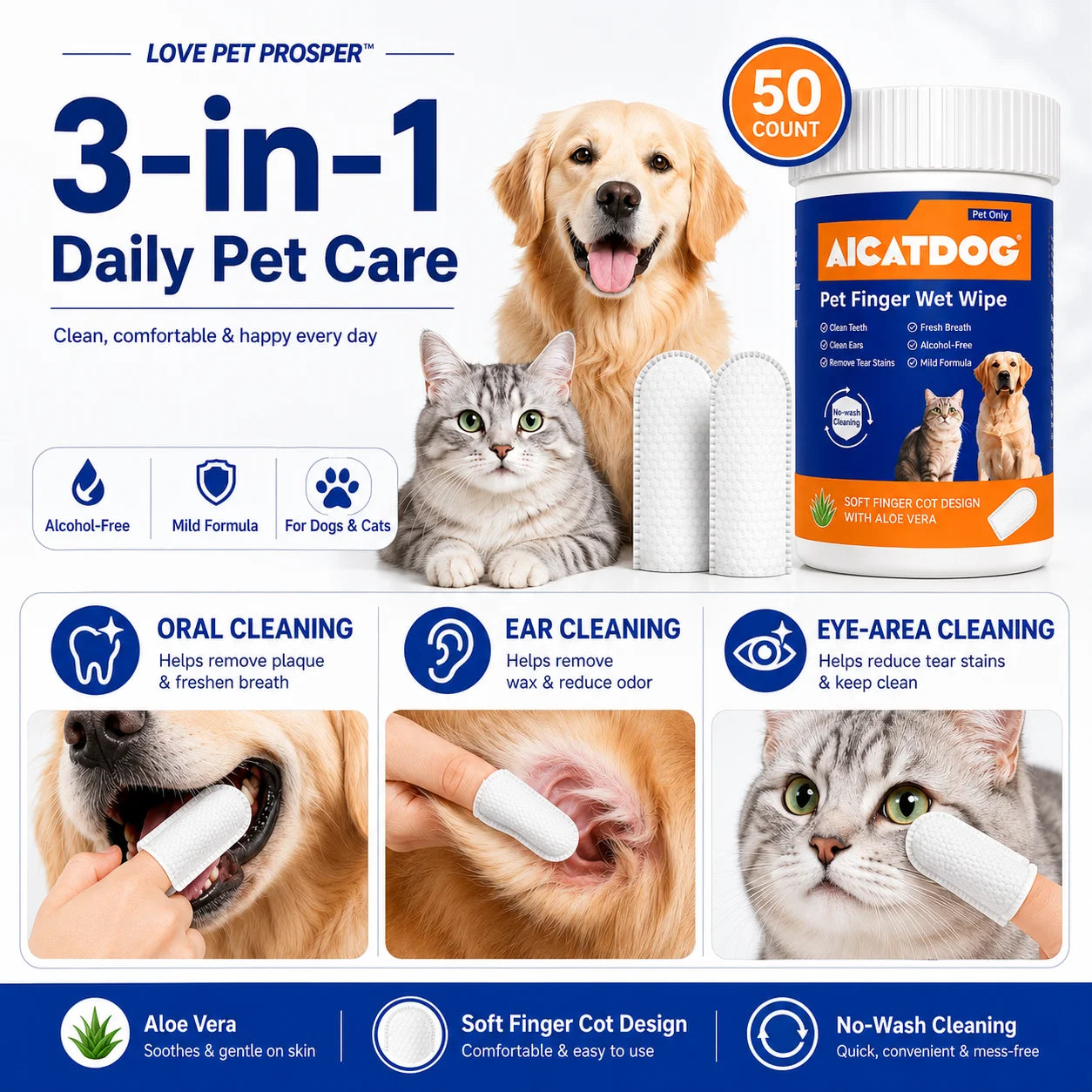 Pet Finger Wipes for Dogs & Cats