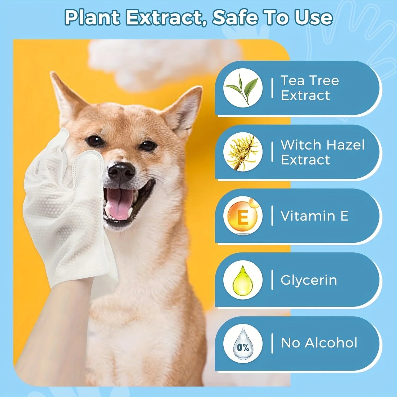 18pcs Pet Glove Wipes for Dogs & Cats, Pet Grooming Wipes, Cleaning Deodorizing Wipes, Outdoor Activities and Inconvenient Bath