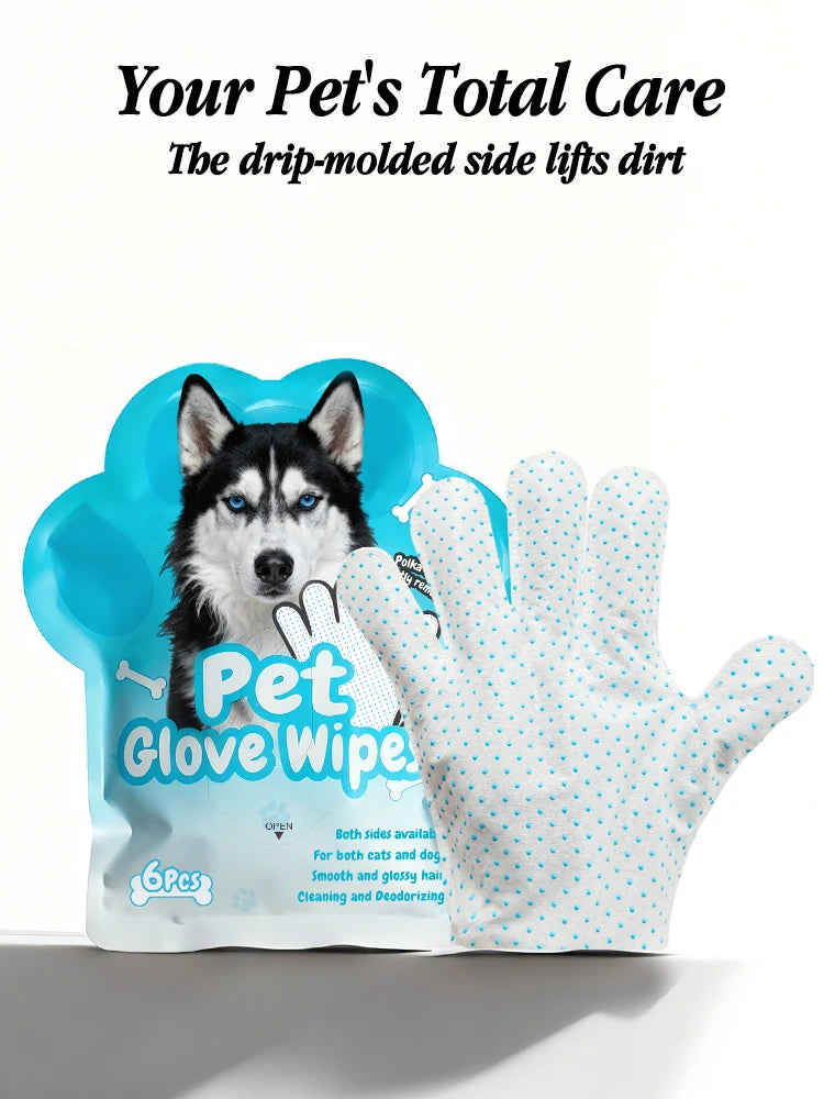 6 Pcs Pet Wipe Drip Molded Side Cat Dog Disposable Glove Cleaner Towels Bathing Cleaning Dry Cleaning Wipes Gloves