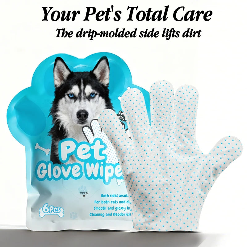 6 Pcs Pet Wipe Drip Molded Side Cat Dog Disposable Glove Cleaner Towels Bathing Cleaning Dry Cleaning Wipes Gloves