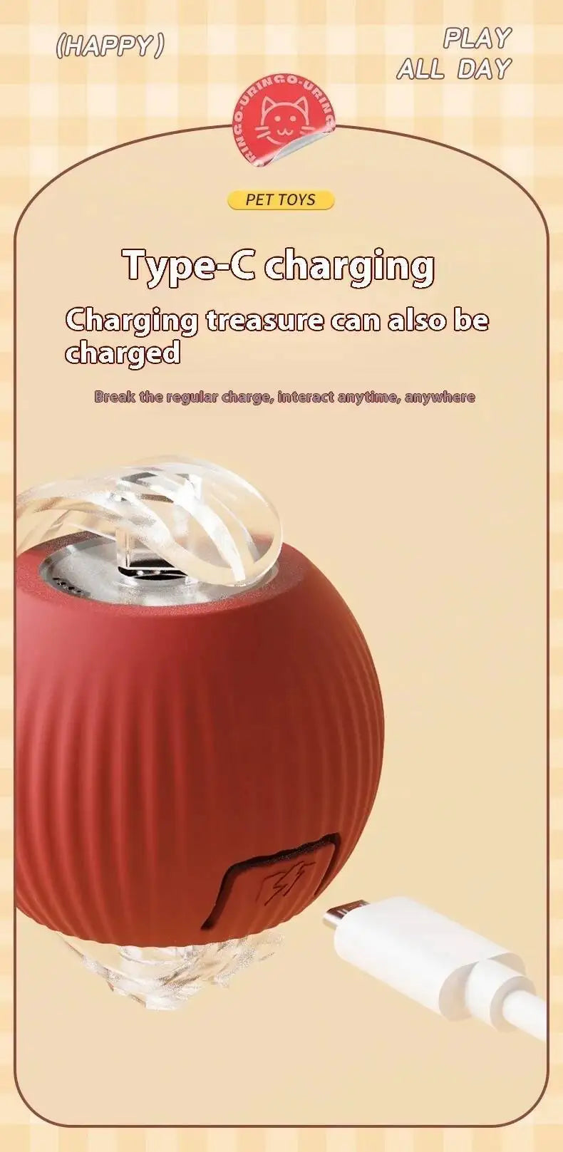 Smart Dog Toy Ball USB Rechargeable Auto Moving for Dogs & Cats