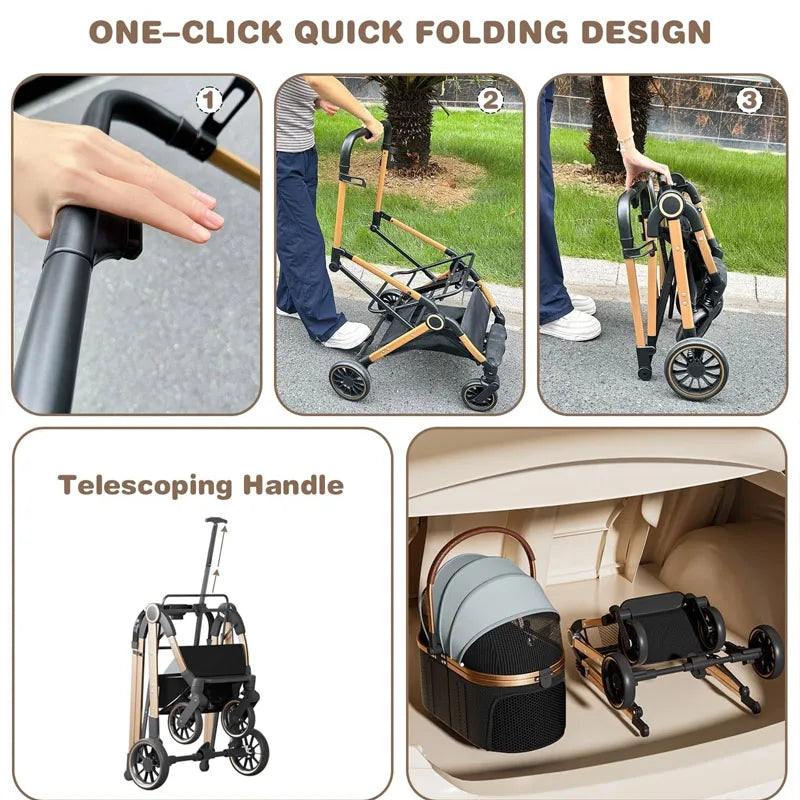 3-in-1 Portable Pet Stroller with Detachable Bag