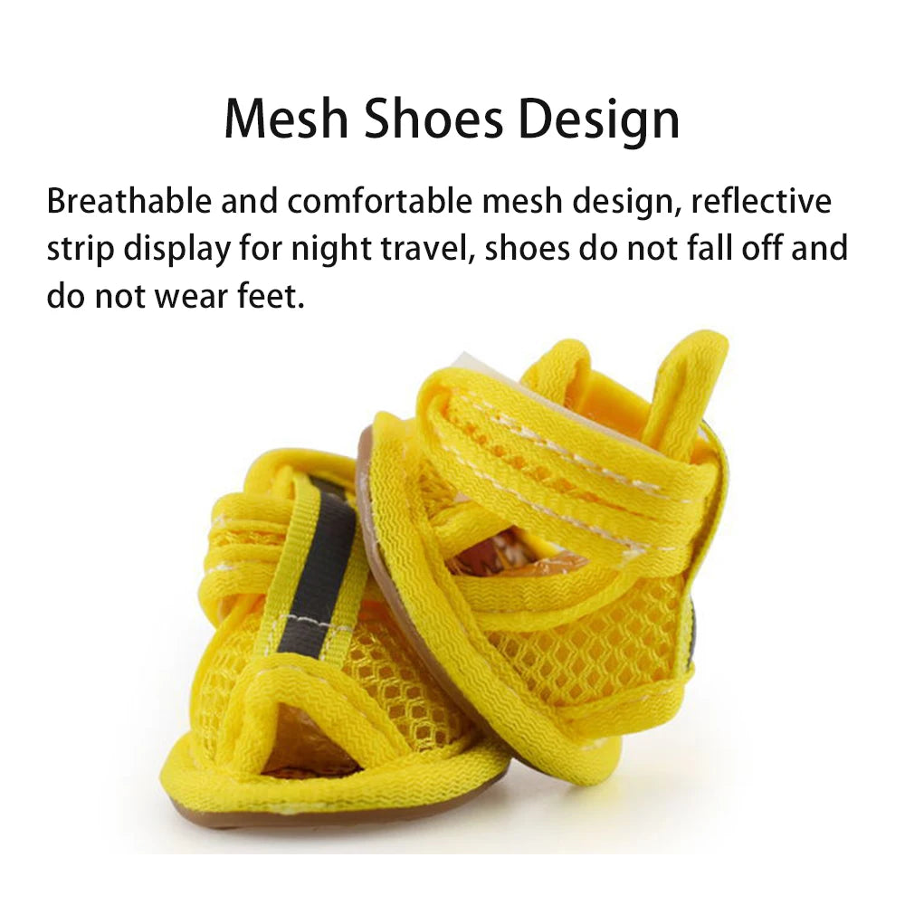 4Pcs Breathable Mesh Dog Shoes Summer Dog Shoes Non Slip Paw Protectors Adjustable Pet Booties for Puppy Cat Small Pet