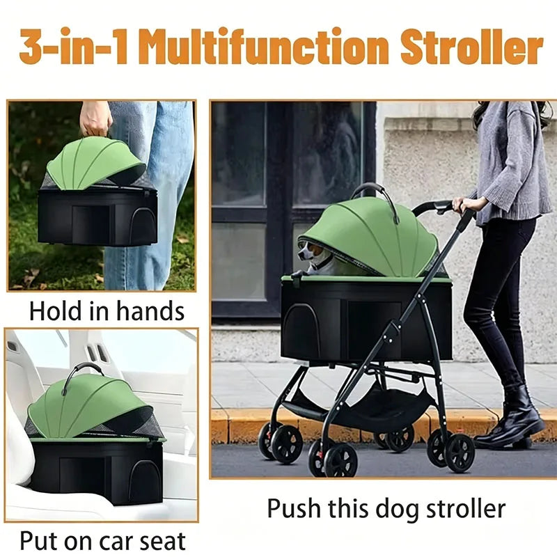 3-in-1 Lightweight Foldable Pet Car Stroller