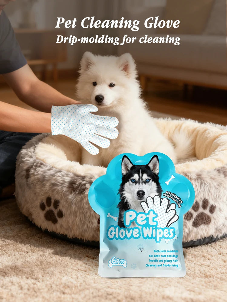 6 Pcs Pet Wipe Drip Molded Side Cat Dog Disposable Glove Cleaner Towels Bathing Cleaning Dry Cleaning Wipes Gloves