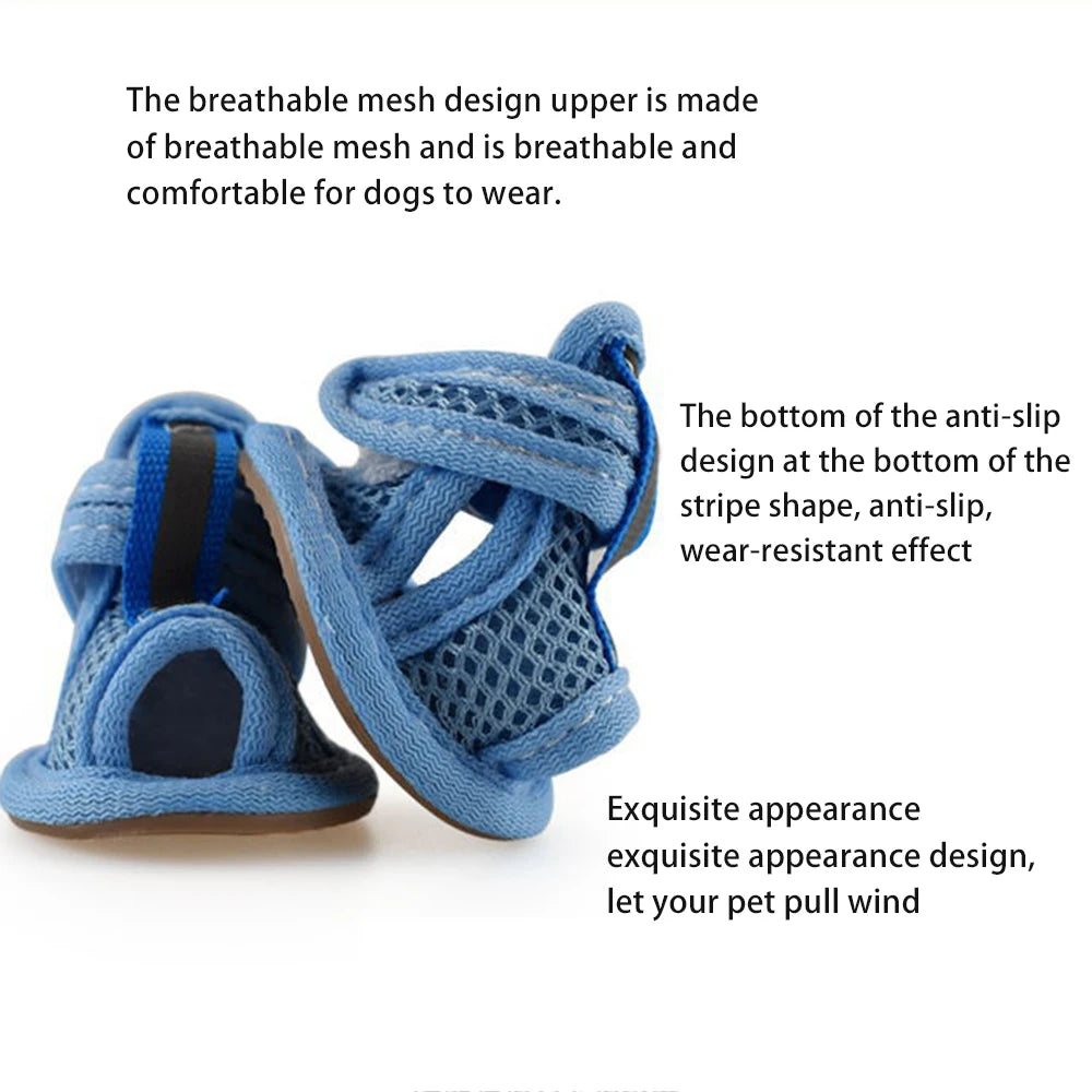 4Pcs Breathable Mesh Dog Shoes Summer Dog Shoes Non Slip Paw Protectors Adjustable Pet Booties for Puppy Cat Small Pet