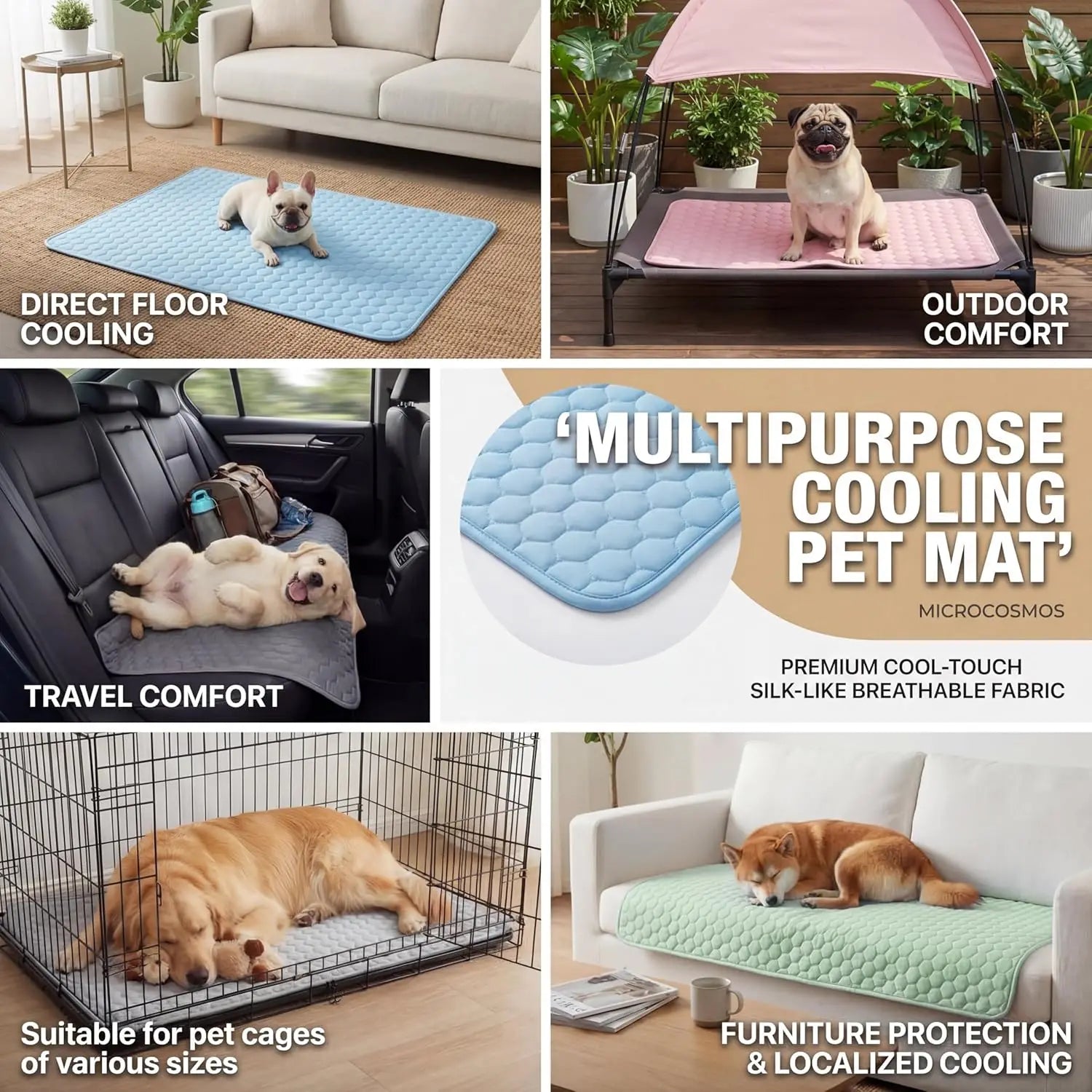 Pet Cooling Mat — Ice Silk Breathable Non-Slip Pad for Dogs & Cats