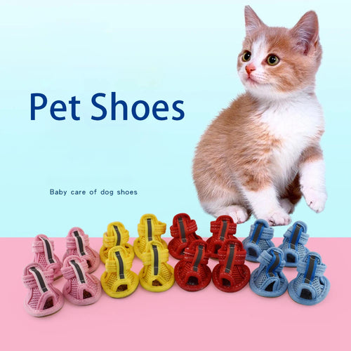 4Pcs Breathable Mesh Dog Shoes Summer Dog Shoes Non Slip Paw Protectors Adjustable Pet Booties for Puppy Cat Small Pet