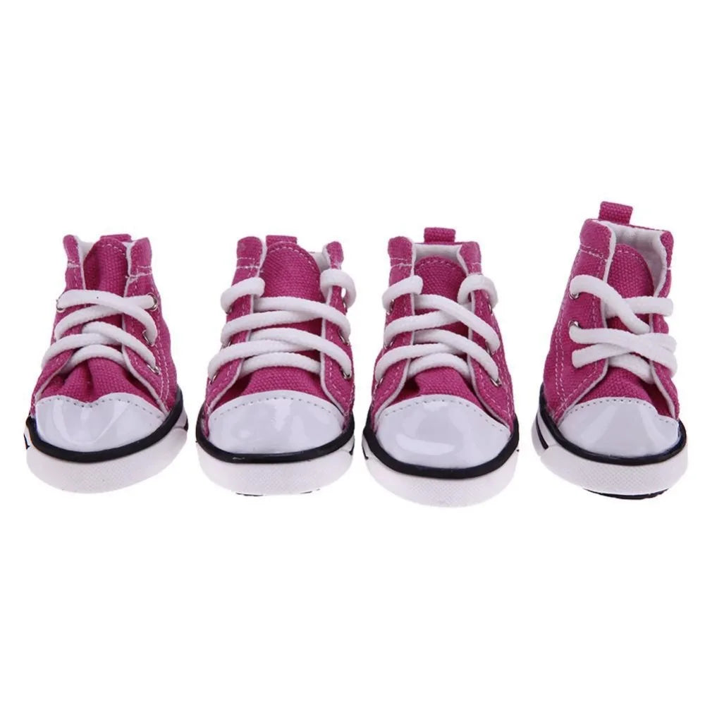 4pcs/set Cute Outdoor For Small Dogs,Cats Casual Style Anti-slip Pet Denim Shoes Puppy Sneaker Pet Booties Dog Shoes