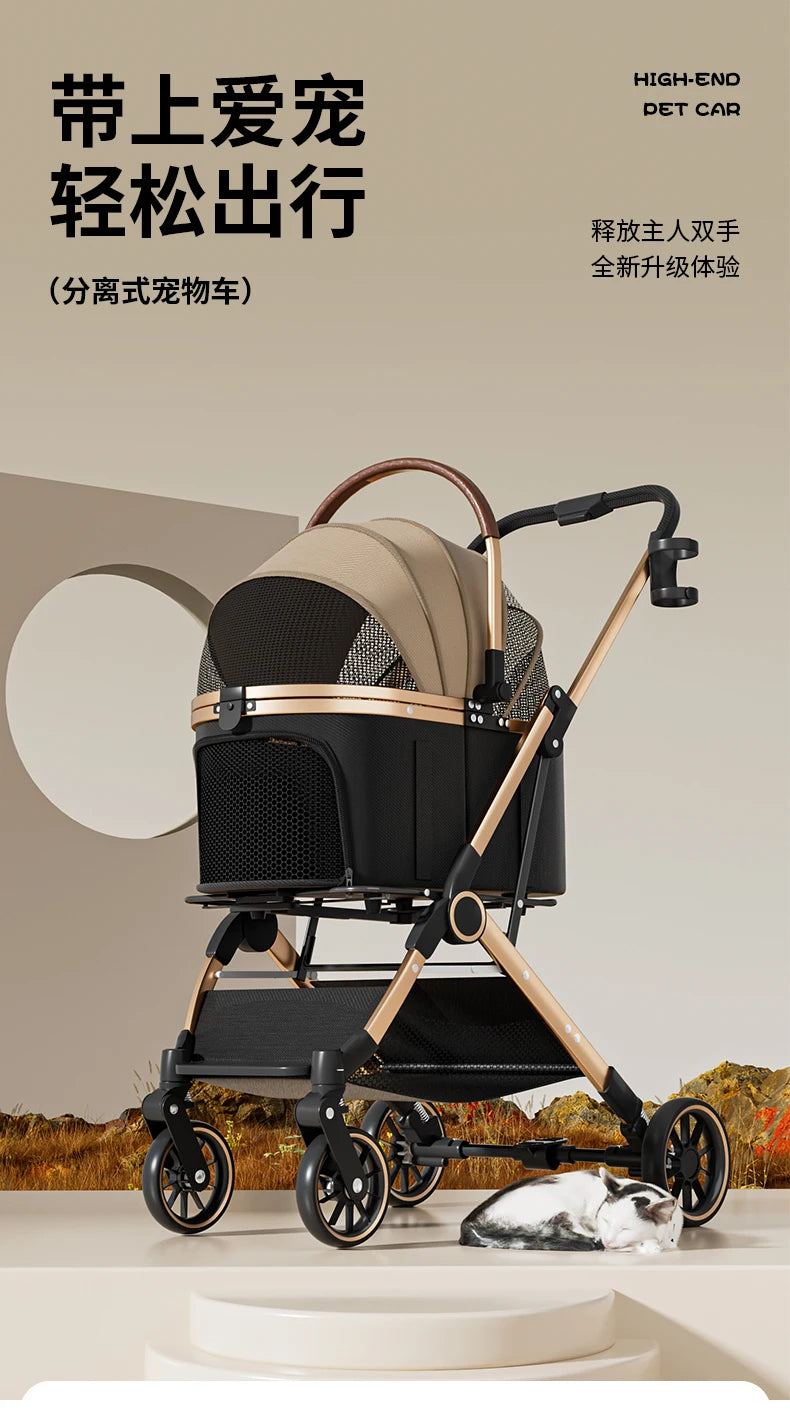 3-in-1 Portable Pet Stroller with Detachable Bag