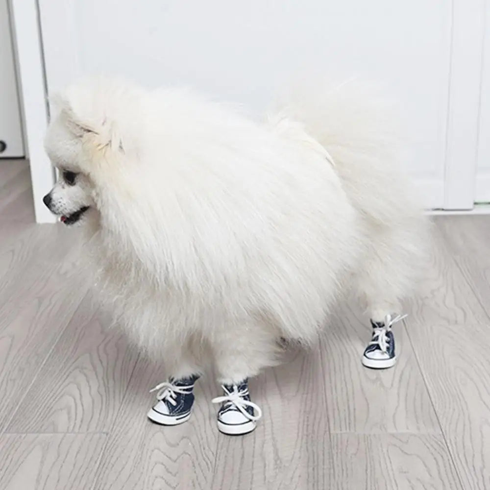 4pcs/set Cute Outdoor For Small Dogs,Cats Casual Style Anti-slip Pet Denim Shoes Puppy Sneaker Pet Booties Dog Shoes