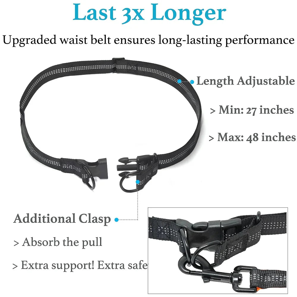Hands-Free Dog Leash — Retractable Elastic Waist Belt for Running & Walking
