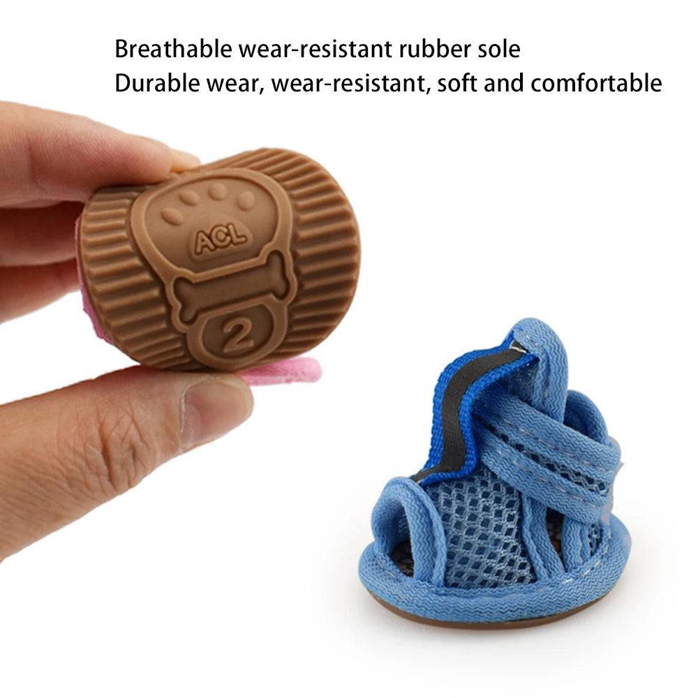 4Pcs Breathable Mesh Dog Shoes Summer Dog Shoes Non Slip Paw Protectors Adjustable Pet Booties for Puppy Cat Small Pet