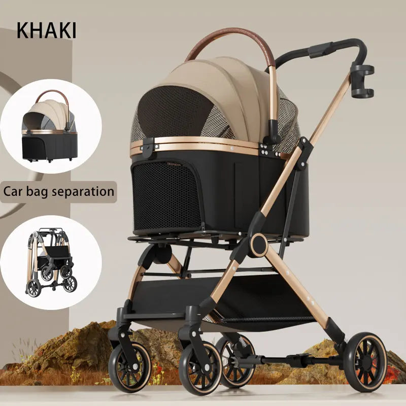 3-in-1 Portable Pet Stroller with Detachable Bag