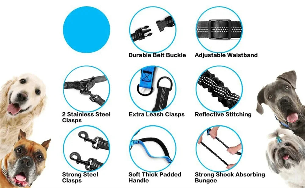 Hands-Free Dog Leash — Retractable Elastic Waist Belt for Running & Walking