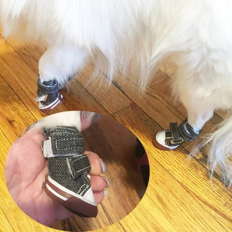 Pet Dog Anti-slip Shoes Puppy Sneakers Breathable Booties  outdoor Casual canvas Sneakers for Teddy small middle dogs 4Pcs/set