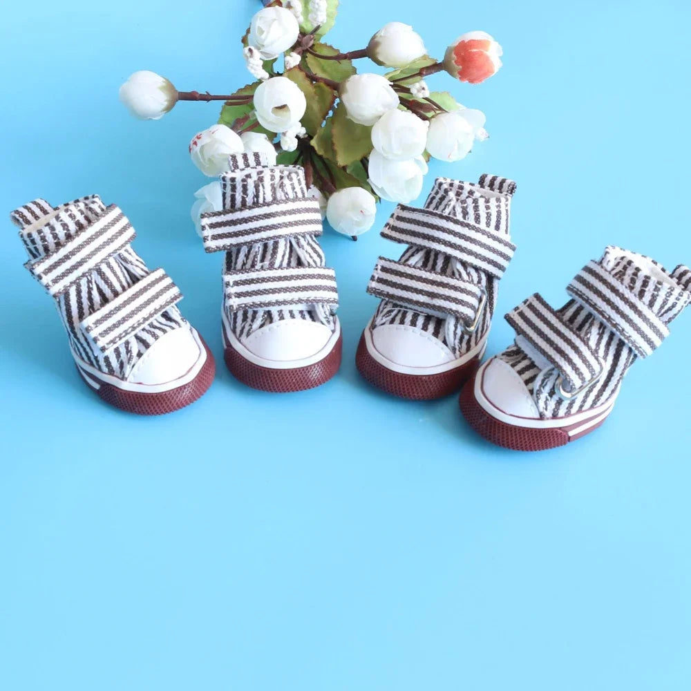 Pet Dog Anti-slip Shoes Puppy Sneakers Breathable Booties  outdoor Casual canvas Sneakers for Teddy small middle dogs 4Pcs/set
