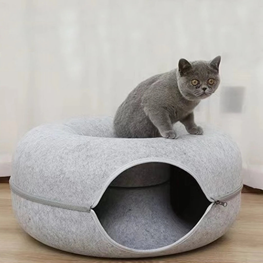 Interactive Round Small Cat Tunnel Nest Felt Kittens Bed House Scratcher Cat Donut Sleeping Pet Toy for Cats