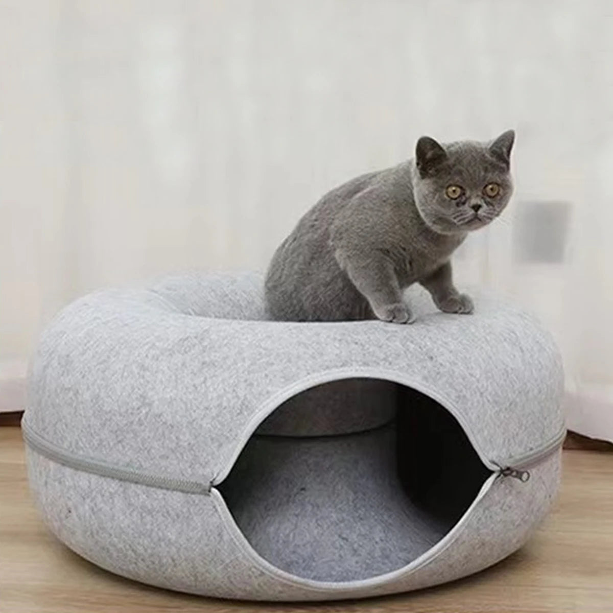 Interactive Round Small Cat Tunnel Nest Felt Kittens Bed House Scratcher Cat Donut Sleeping Pet Toy for Cats