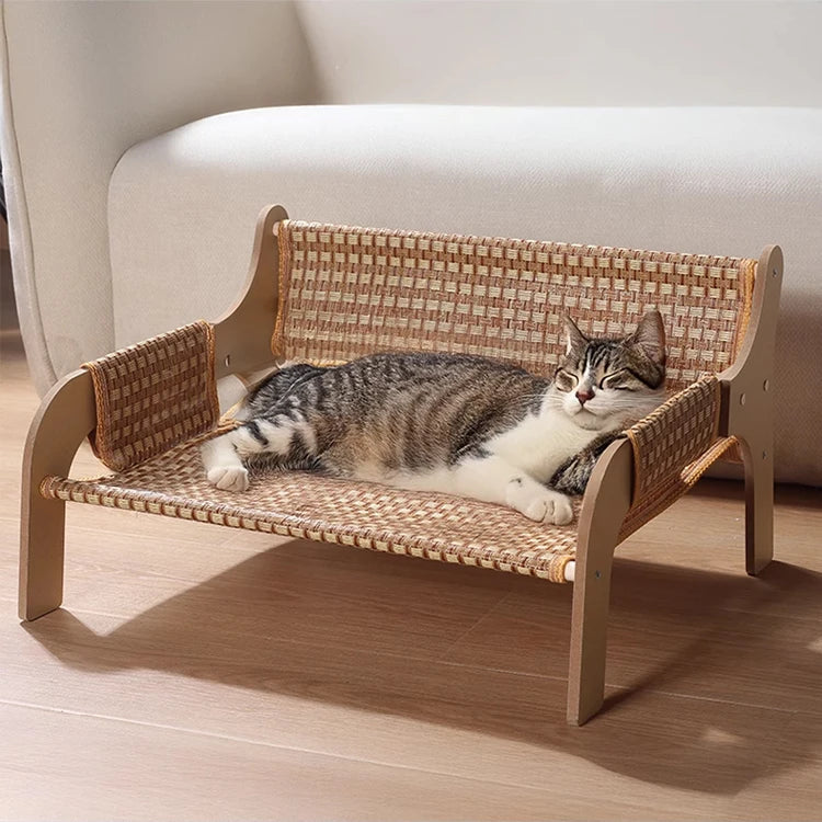 2-in-1 Summer Pet Sofa & Rattan Cooling Mat for Cats & Dogs