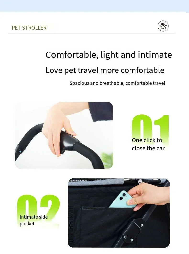 3-in-1 Lightweight Foldable Pet Car Stroller