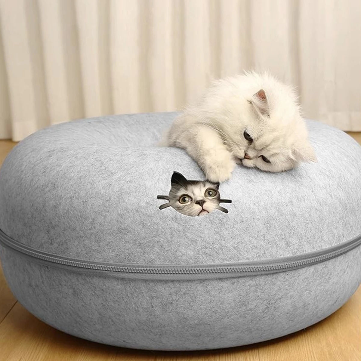 Interactive Round Small Cat Tunnel Nest Felt Kittens Bed House Scratcher Cat Donut Sleeping Pet Toy for Cats