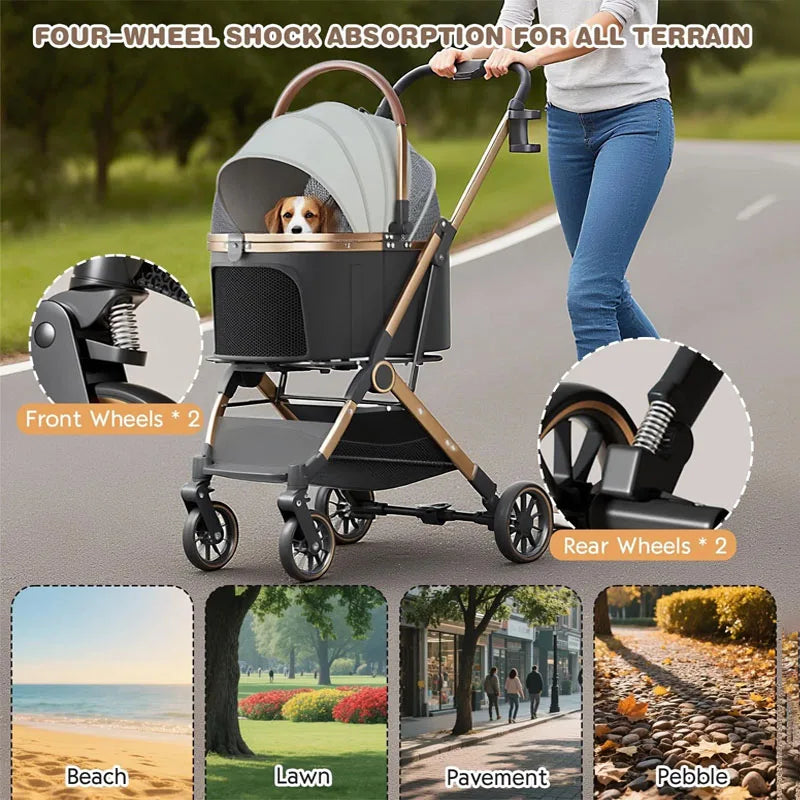 3-in-1 Portable Pet Stroller with Detachable Bag