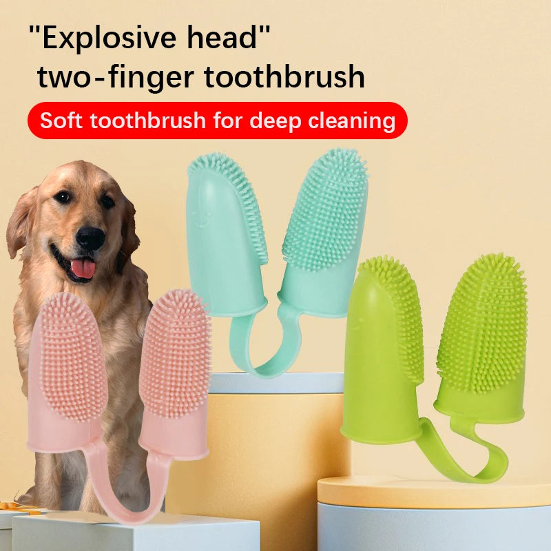 Dual Finger Pet Toothbrush — Soft Bristle Oral Cleaner for Dogs & Cats