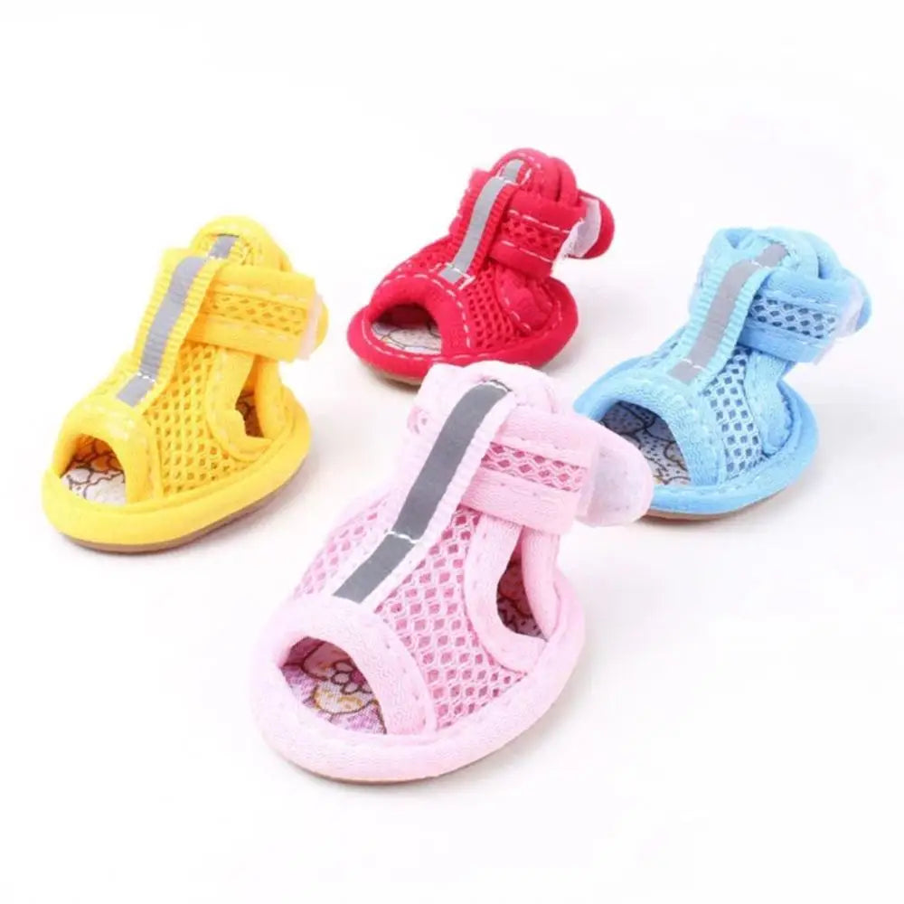 4pcs/pack Anti-slip Outdoor with Reflective Strap Spring Summer Wear Breathable Puppy Shoes Pet Supplies Pet Sandals Dog Shoes