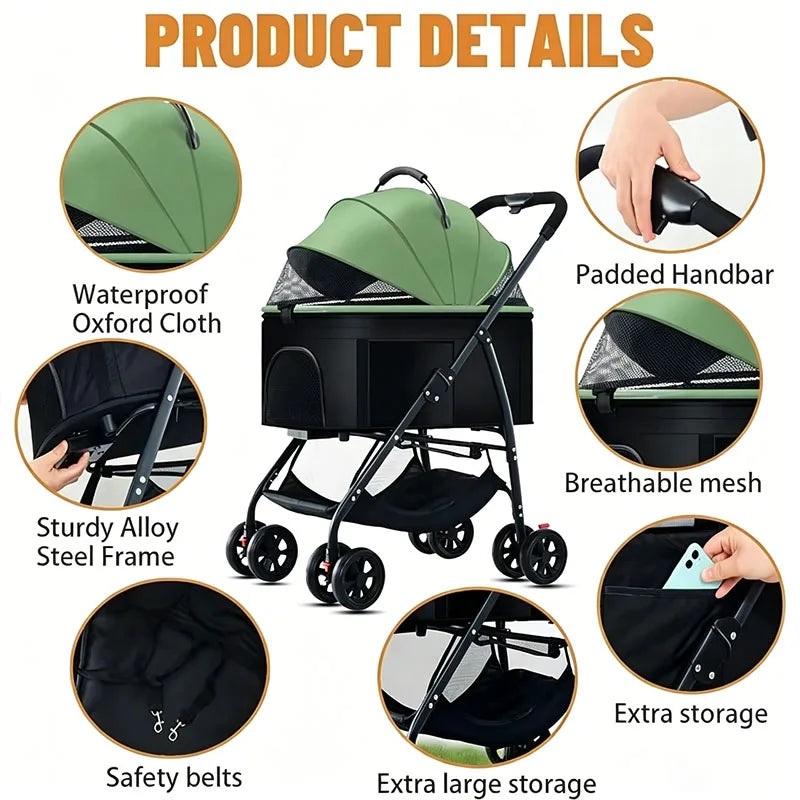 3-in-1 Lightweight Foldable Pet Car Stroller