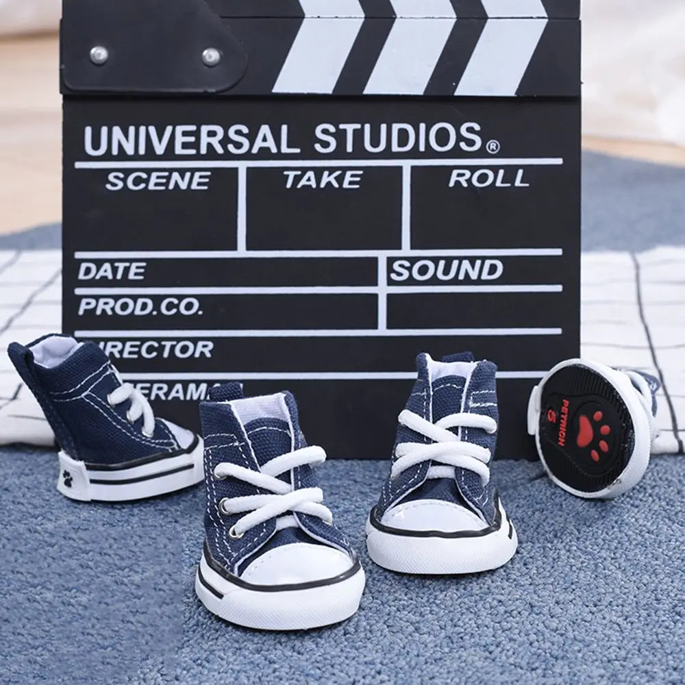 4pcs/set Fashion For Small Dogs,Cats Anti-slip Outdoor Breathable Pet Denim Shoes Pet Booties Dog Shoes Puppy Sneaker