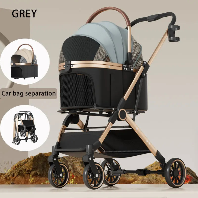 3-in-1 Portable Pet Stroller with Detachable Bag