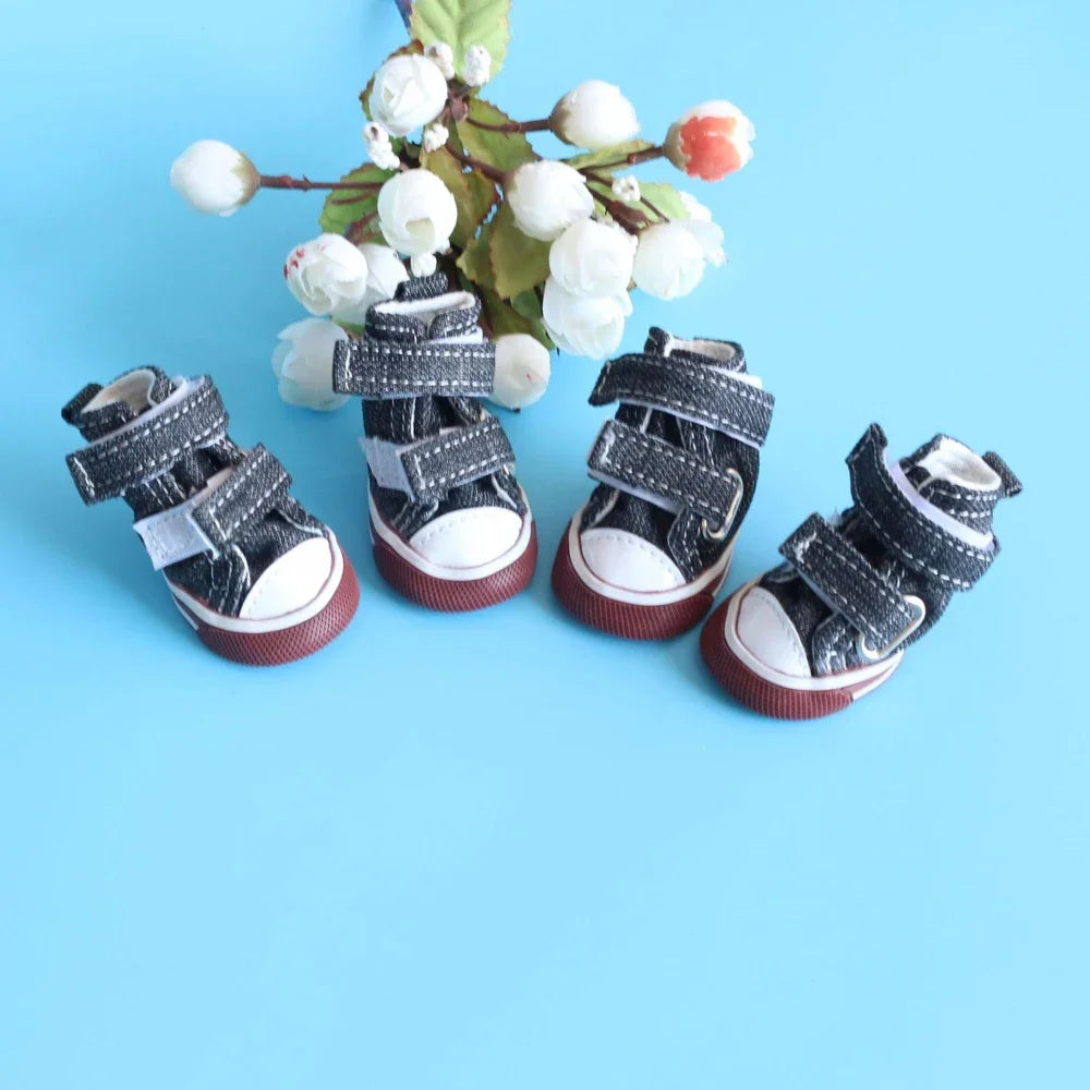 Pet Dog Anti-slip Shoes Puppy Sneakers Breathable Booties  outdoor Casual canvas Sneakers for Teddy small middle dogs 4Pcs/set