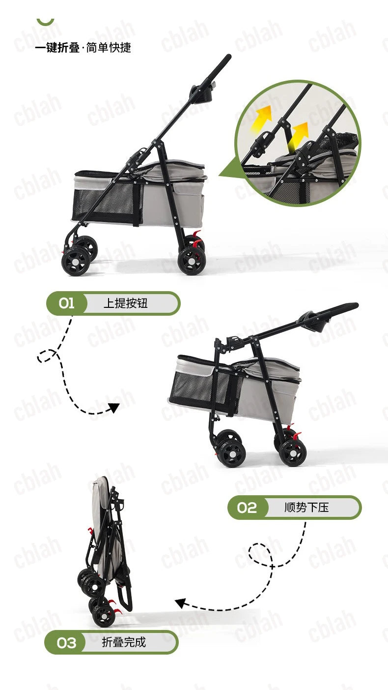 Foldable Pet Stroller for Small Dogs & Cats