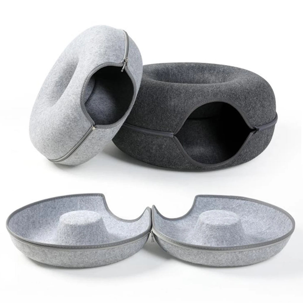 Interactive Round Small Cat Tunnel Nest Felt Kittens Bed House Scratcher Cat Donut Sleeping Pet Toy for Cats
