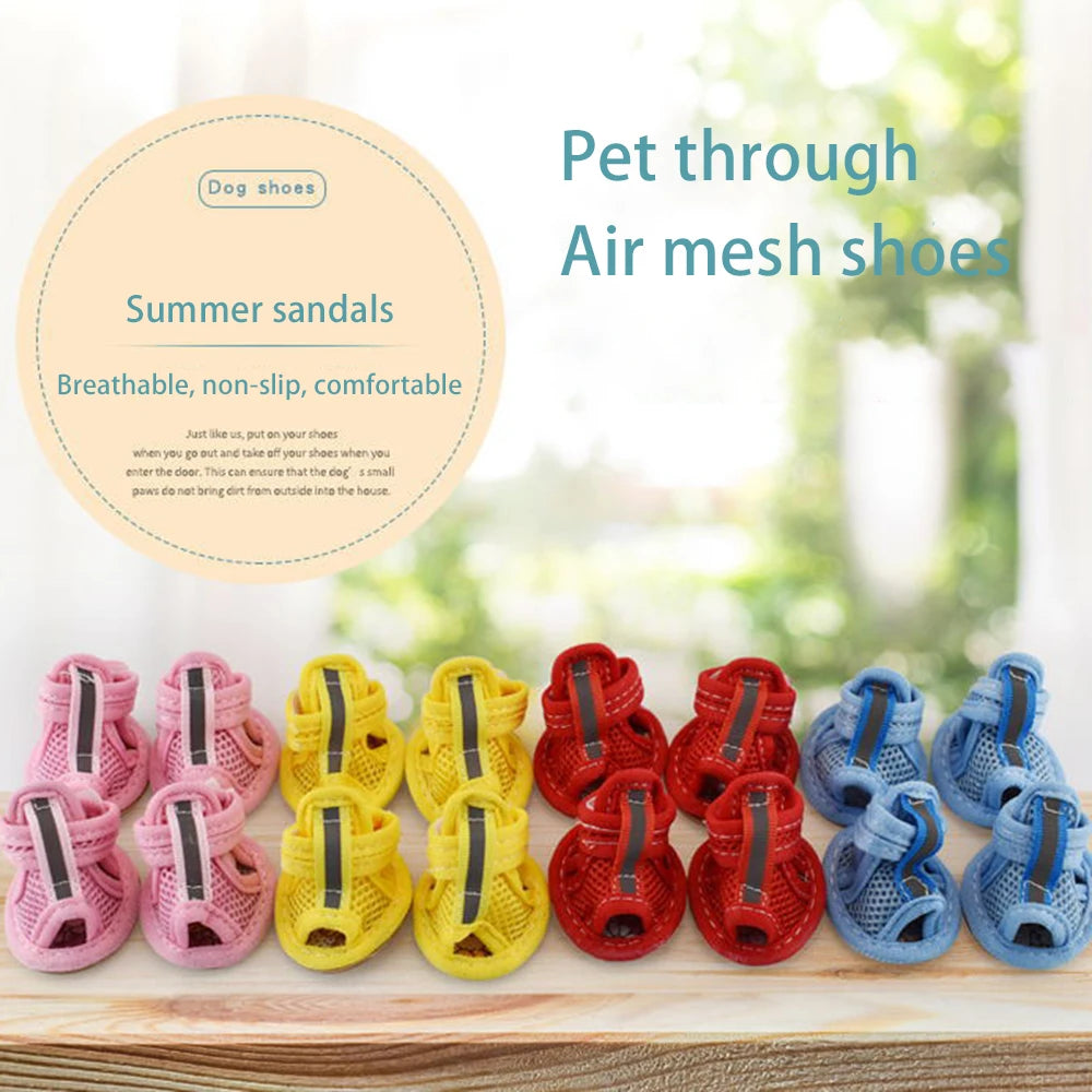 4Pcs Breathable Mesh Dog Shoes Summer Dog Shoes Non Slip Paw Protectors Adjustable Pet Booties for Puppy Cat Small Pet