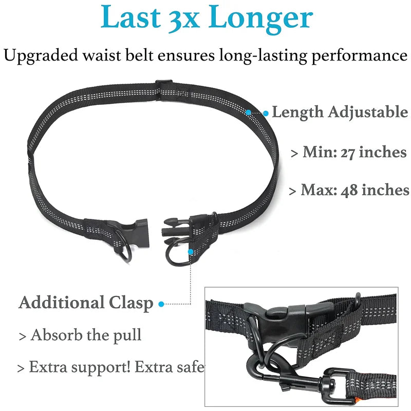 Hands-Free Dog Leash — Retractable Elastic Waist Belt for Running & Walking