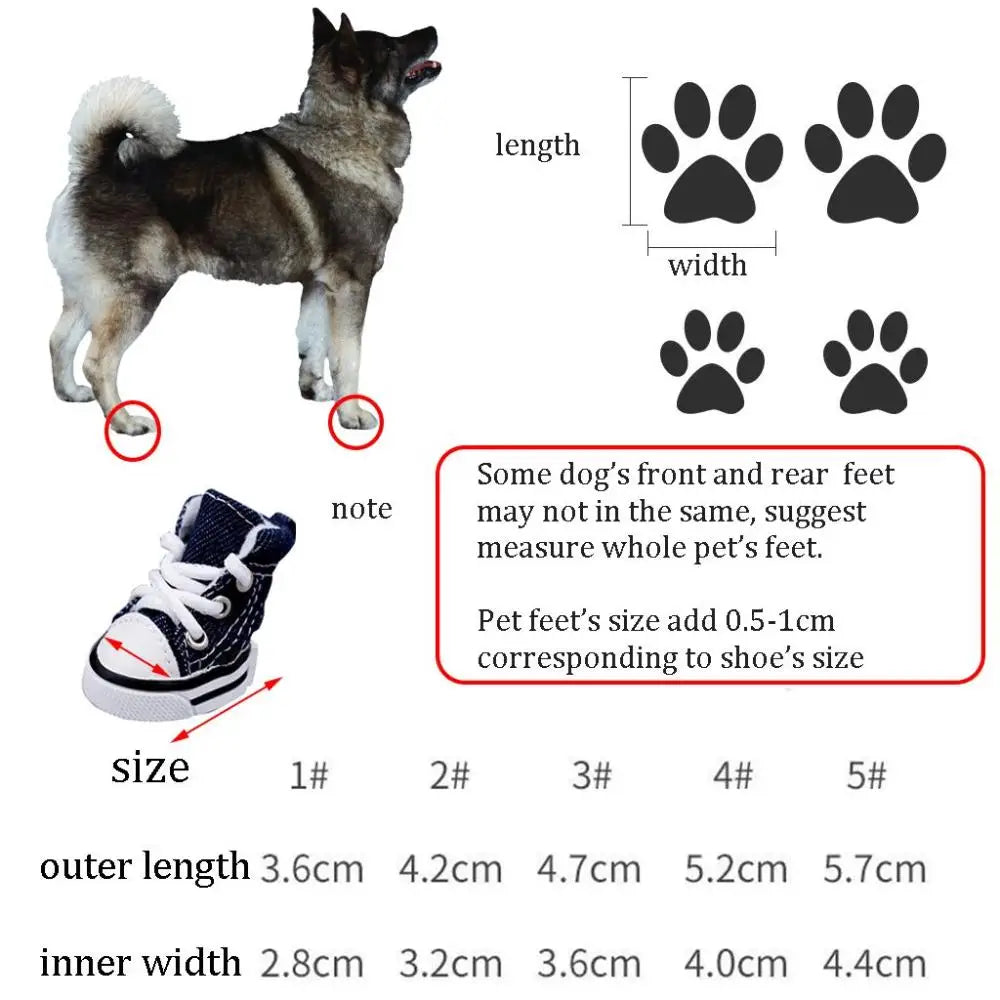 4pcs/set Cute Outdoor For Small Dogs,Cats Casual Style Anti-slip Pet Denim Shoes Puppy Sneaker Pet Booties Dog Shoes