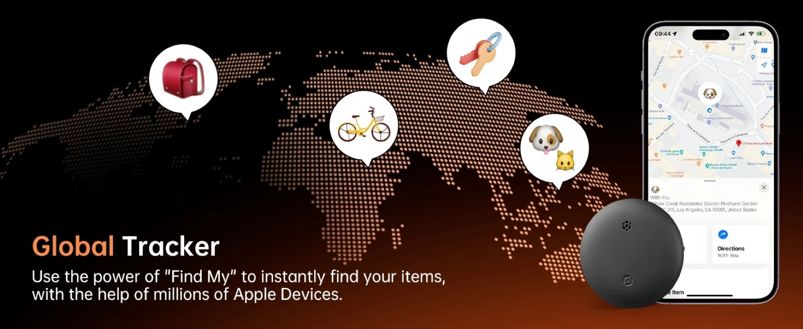 Pet Tracker No Monthly Fee No SIM Work with Apple iOS Find My Anti-Lost Finder Tag for Dogs Cats with Airtag Case GPS Tracker