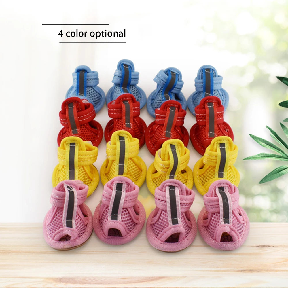 4Pcs Breathable Mesh Dog Shoes Summer Dog Shoes Non Slip Paw Protectors Adjustable Pet Booties for Puppy Cat Small Pet