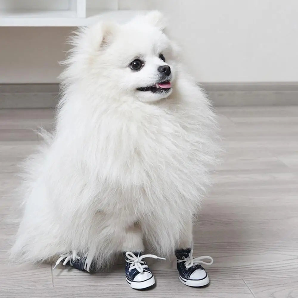 4pcs/set Fashion For Small Dogs,Cats Anti-slip Outdoor Breathable Pet Denim Shoes Pet Booties Dog Shoes Puppy Sneaker