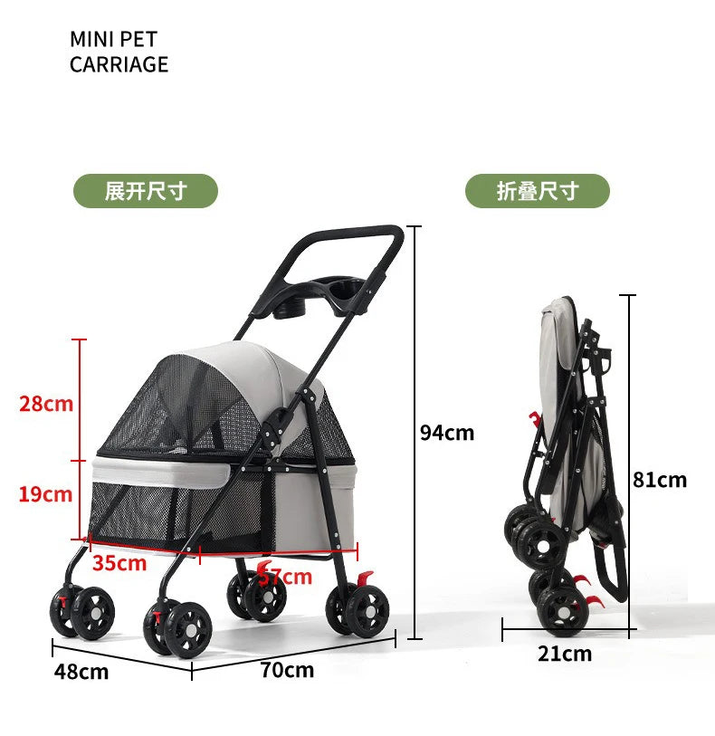 Foldable Pet Stroller for Small Dogs & Cats