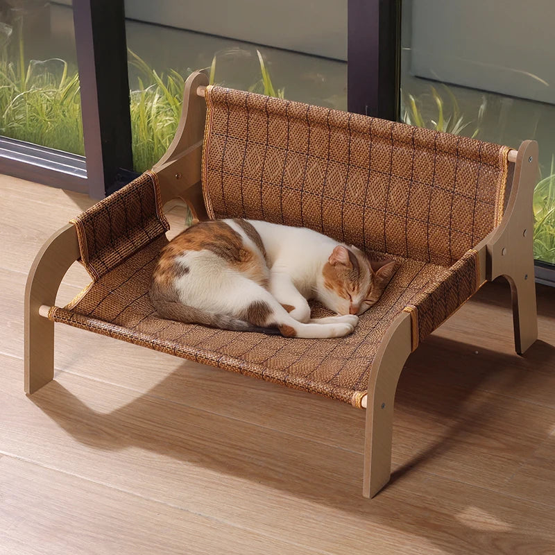 2-in-1 Summer Pet Sofa & Rattan Cooling Mat for Cats & Dogs