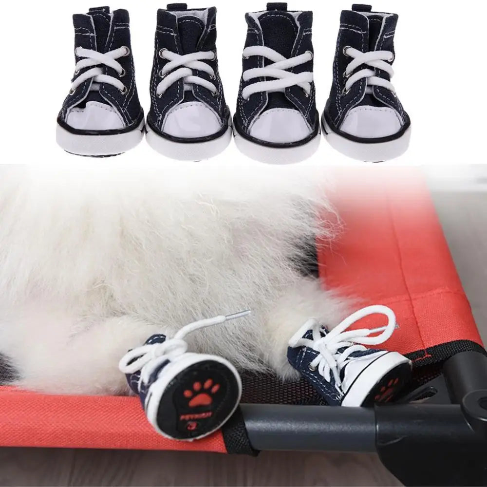 4pcs/set Fashion For Small Dogs,Cats Anti-slip Outdoor Breathable Pet Denim Shoes Pet Booties Dog Shoes Puppy Sneaker